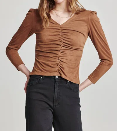 Another Love Shay Long Sleeve Shirred Front Top In Toffee In Brown