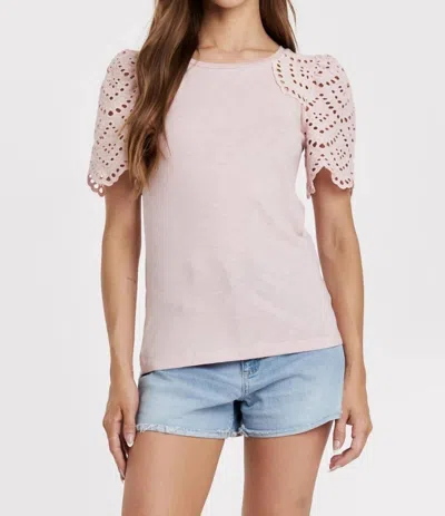 Another Love Shea Eyelet Sleeve Top In Pink In Animal Print