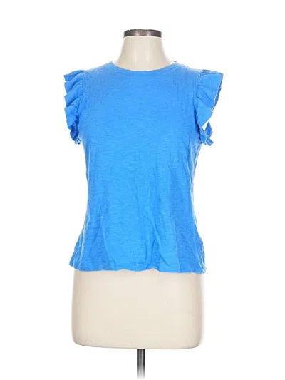 Pre-owned Another Love Short Sleeve Top Blue Ruffles Neckline Tops
