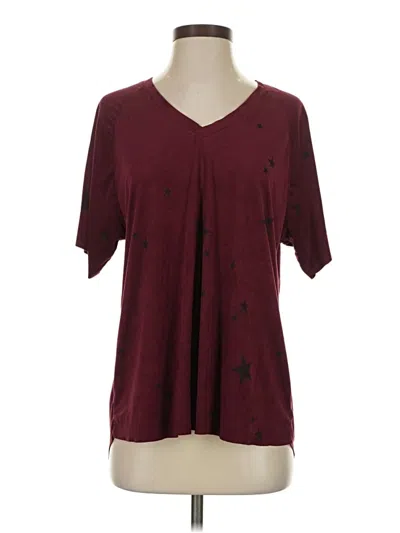 Pre-owned Another Love Short Sleeve Top Burgundy Stars Pattern V Neck Tops