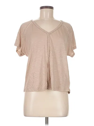 Pre-owned Another Love Short Sleeve Top Tan V Neck Tops In Brown