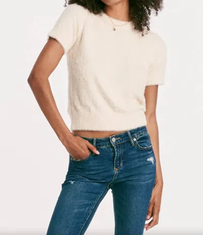 Another Love Solei Fuzzy Short Sleeve Sweater In Birch In Grey