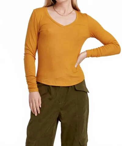 Another Love Sophie Long Sleeve V-neck Tee In Ochre In Orange