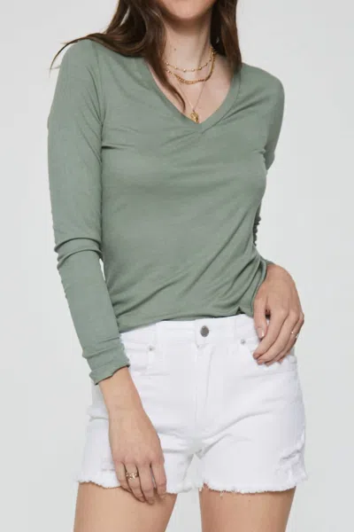 Another Love Sophie Rib Long Sleeve Tee In Sagebrush In Green