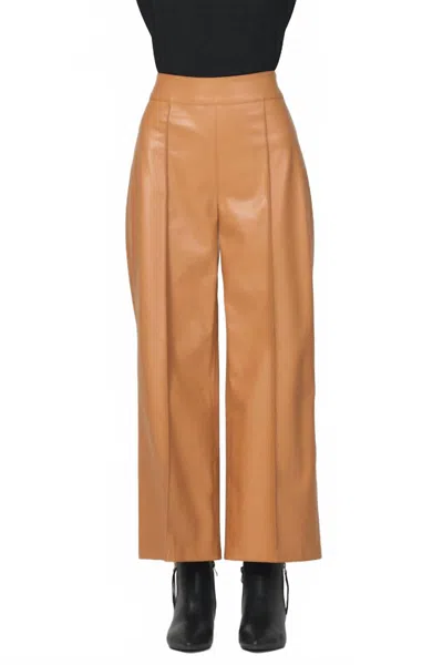 Another Love Sparkle Pleather Wide Leg Pant In Brown Sugar