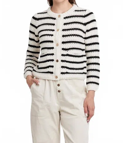 Another Love Stripped Button Front Crochet Cardigan In Cream / Black In White