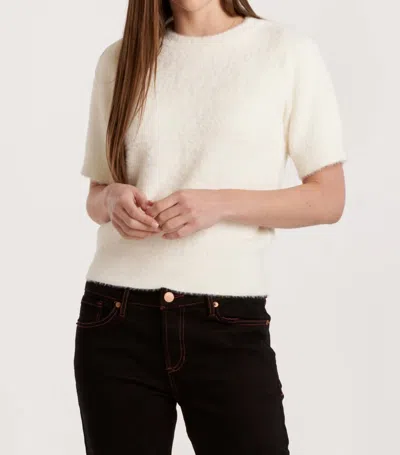 Another Love Susie Short Sleeve Fuzzy Sweater In Vintage Cream In White