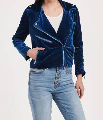 Another Love Tahani Velvet Moto Jacket In Ultramarine In Pink