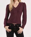 Another Love Thalia V-neck Long Sleeve Sparkle Sweater In Blackberry In Multi