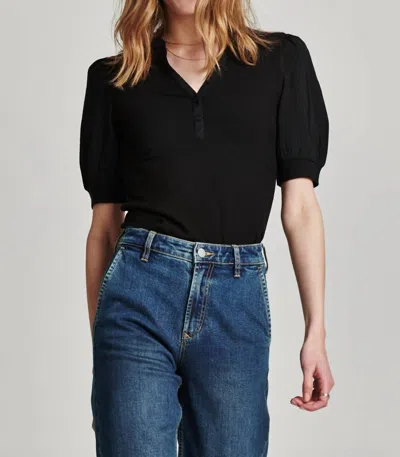Another Love Tanner Puff Sleeve Henley Top In Black