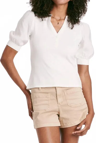 Another Love Tanner Puff Sleeve Henley Top In White