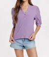 Another Love Tanner Puff Sleeve Henley Top In Dewy Iris