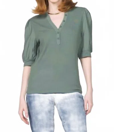 Another Love Tanner Rib Henley Top In Slate Green