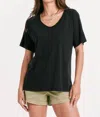 ANOTHER LOVE TAYLOR RELAXED V-NECK SLUBBED BASIC TEE IN BLACK