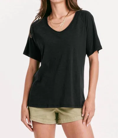 Another Love Taylor Relaxed V-neck Slubbed Basic Tee In Black