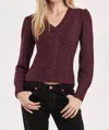 Another Love Thalia V-neck Long Sleeve Sparkle Sweater In Blackberry In Multi