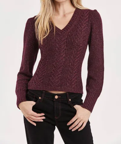 Another Love Thalia V-neck Long Sleeve Sparkle Sweater In Blackberry In Multi