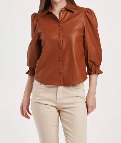 Another Love Yara Faux Leather Button Down Top In Roasted Pecan In Multi