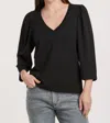 Another Love Zada V-neck Gathered Sleeve Tee In Black In Black