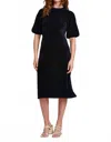 Another Love Zora Puff Sleeve Midi Dress In Black In Black