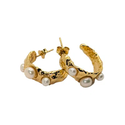 Another Mother Women's Coral Gold Textured Pearl Hoop Earrings