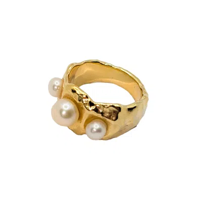 Another Mother Women's Coral Gold Textured Pearl Ring