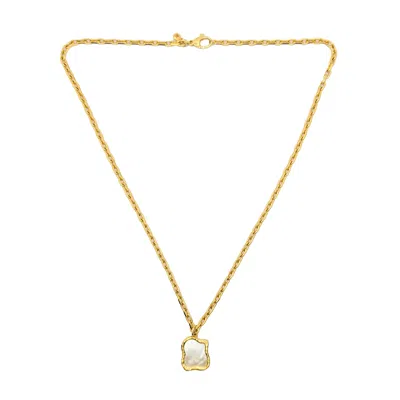 Another Mother Women's Gold / White Shelly Gold Mother Of Pearl Textured Bezel Pendant Necklace