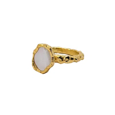 Another Mother Women's Gold / White Shelly Gold Mother Of Pearl Textured Bezel Ring