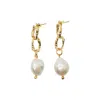 Another Mother Women's Sandy Gold Textured Chain Pearl Drop Earrings