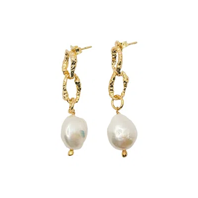 Another Mother Women's Sandy Gold Textured Chain Pearl Drop Earrings