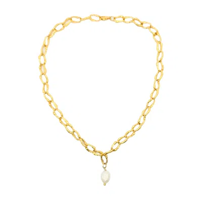 Another Mother Women's Sandy Gold Textured Chunky Chain Pearl Pendant Necklace