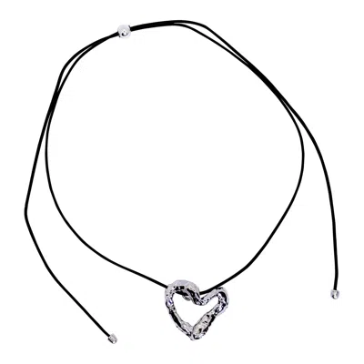 Another Mother Women's Wavey Silver Textured Heart Adjustable Cord Necklace