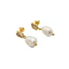 Another Mother Women's White / Gold Shelly Gold Textured Bezel Mother Of Pearl Drop Earrings