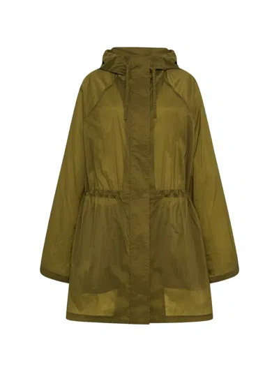 Another Tomorrow Adjustable-waist Hooded Coat In Green