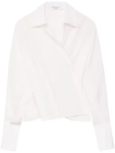 Another Tomorrow Asymmetric Pleated Silk Shirt In White