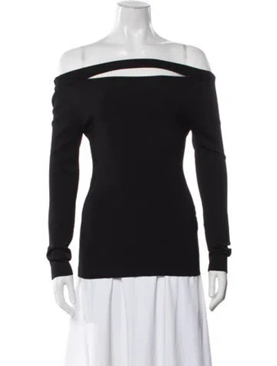 Pre-owned Another Tomorrow Asymmetrical Long Sleeve Top In Black