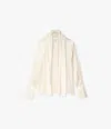 Another Tomorrow Band Collar Blouse With Scarf In Cream