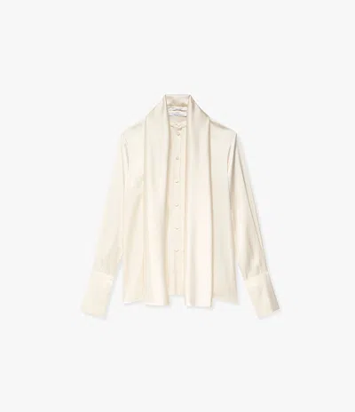 Another Tomorrow Band Collar Blouse With Scarf In Cream
