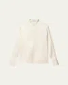 Another Tomorrow Band Collar Button Down Blouse With Scarf In Cream