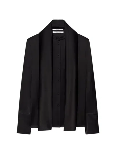 Another Tomorrow Band-collar Scarf-detail Blouse In Black