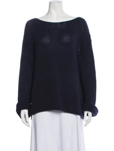 Pre-owned Another Tomorrow Bateau Neckline Long Sleeve Top In Black