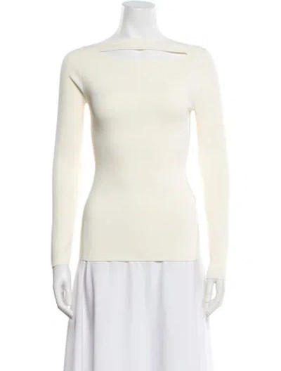 Pre-owned Another Tomorrow Bateau Neckline Long Sleeve Top W/ Tags In Neutral