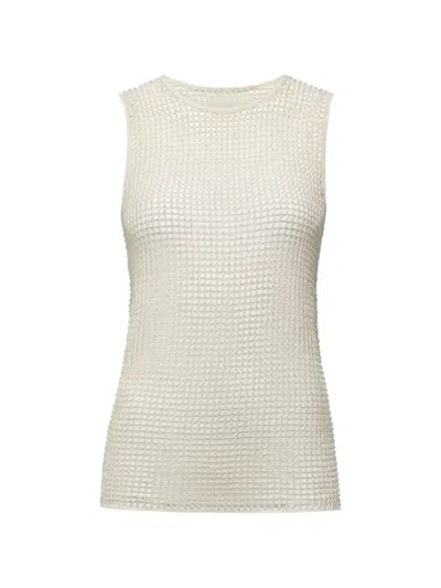 Another Tomorrow Beaded Mesh-knit Top In Multi