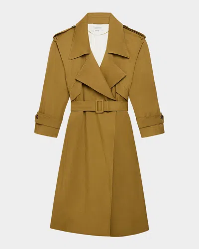 Another Tomorrow Belted Soft Long Trench Coat In Thyme