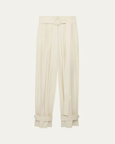 ANOTHER TOMORROW BELTED WIDE-LEG TAB-HEM TROUSERS