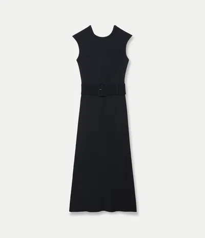 Another Tomorrow Bias Belted Dress In Black