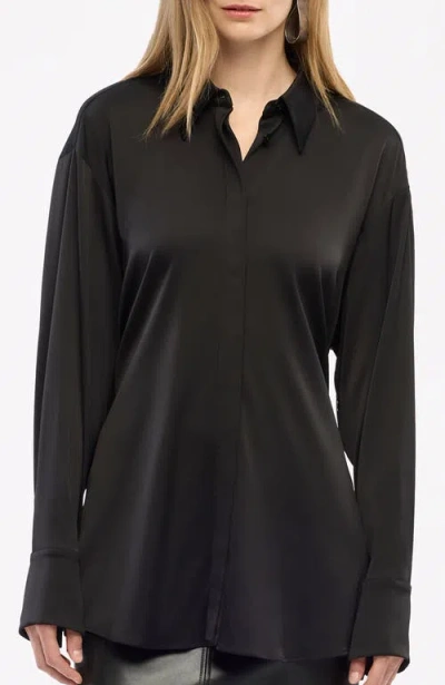 Another Tomorrow Bias Button Side Shirt In Black
