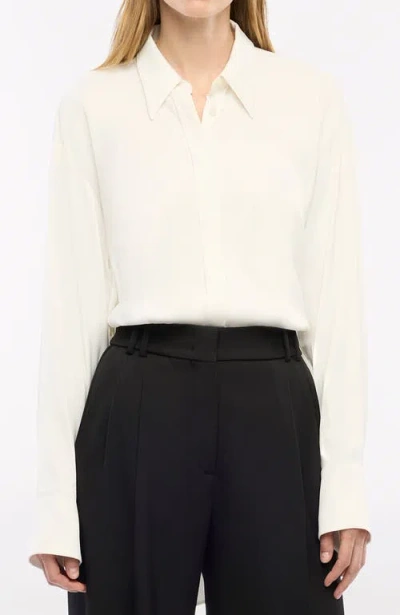 Another Tomorrow Bias Button Side Shirt In Off White