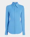 Another Tomorrow Bias Seamed Button Up Blouse In Blue