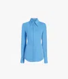 Another Tomorrow Bias Seamed Button Up Blouse In Aegean